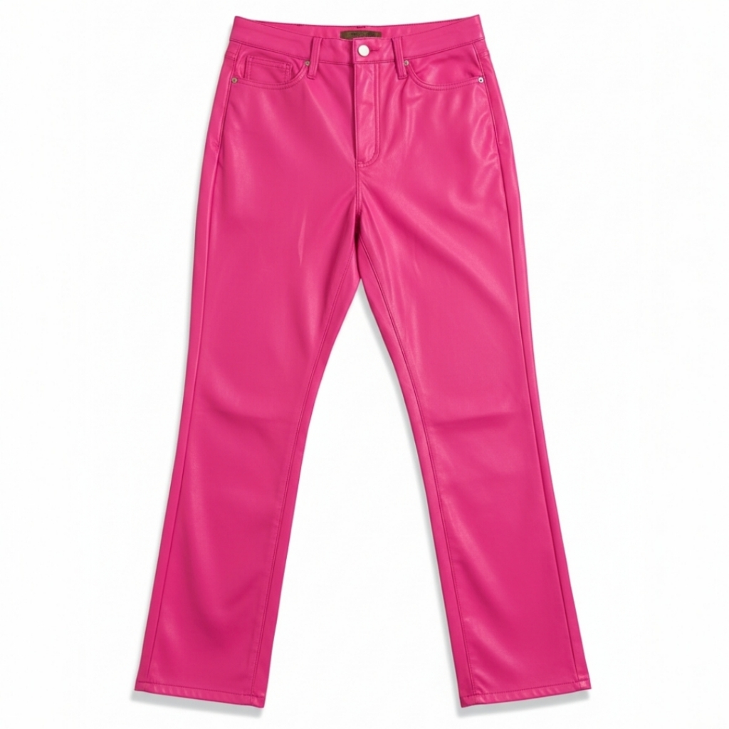 Judy Blue Hot Pink Faux Leather High Rise Straight Leg Pants 5 Tummy Control